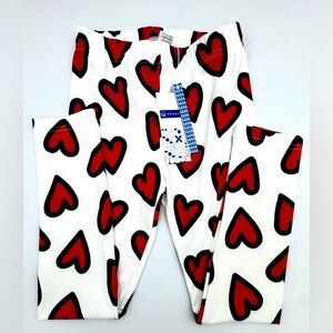 Kids Heart Pattern Leggings - Red & White